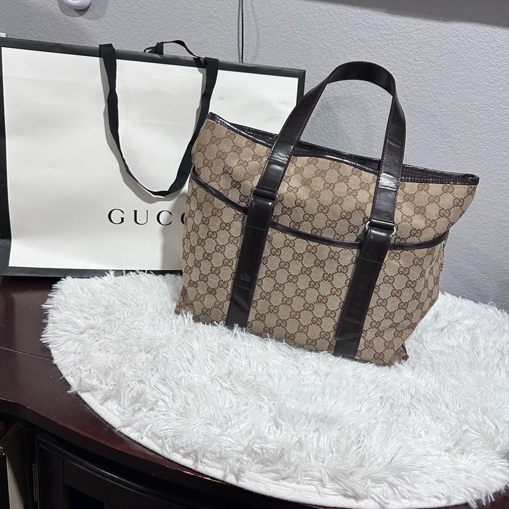 Gucci GG Pattern Shoulder Tote Bag Canvas Brown